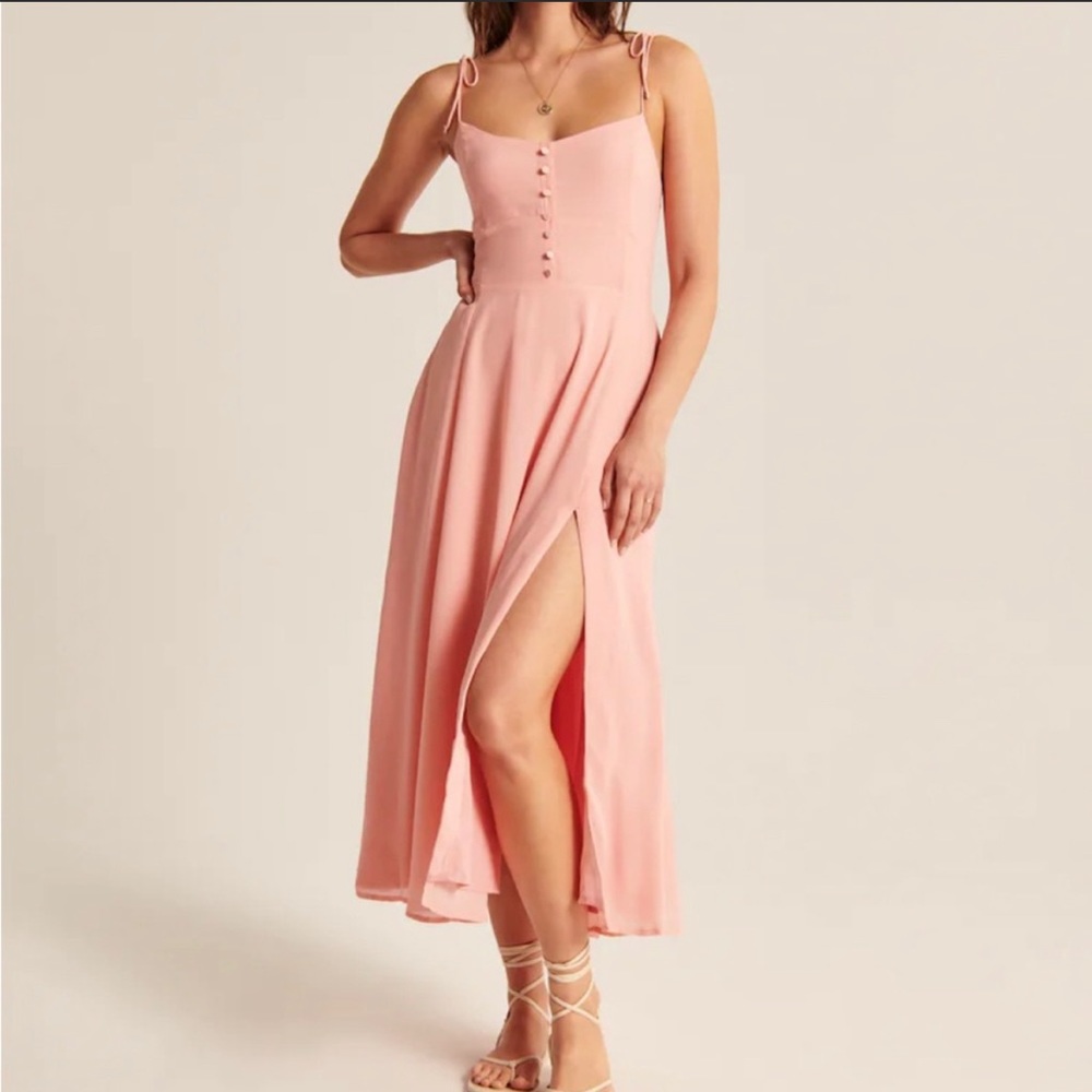 Abercrombie Pink Tie-Strap Corset Midi Dress XXSP